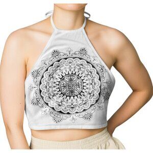 Boohoo NEW Women's White and Black Tribal Mandala Rave Crop Top - Size 2